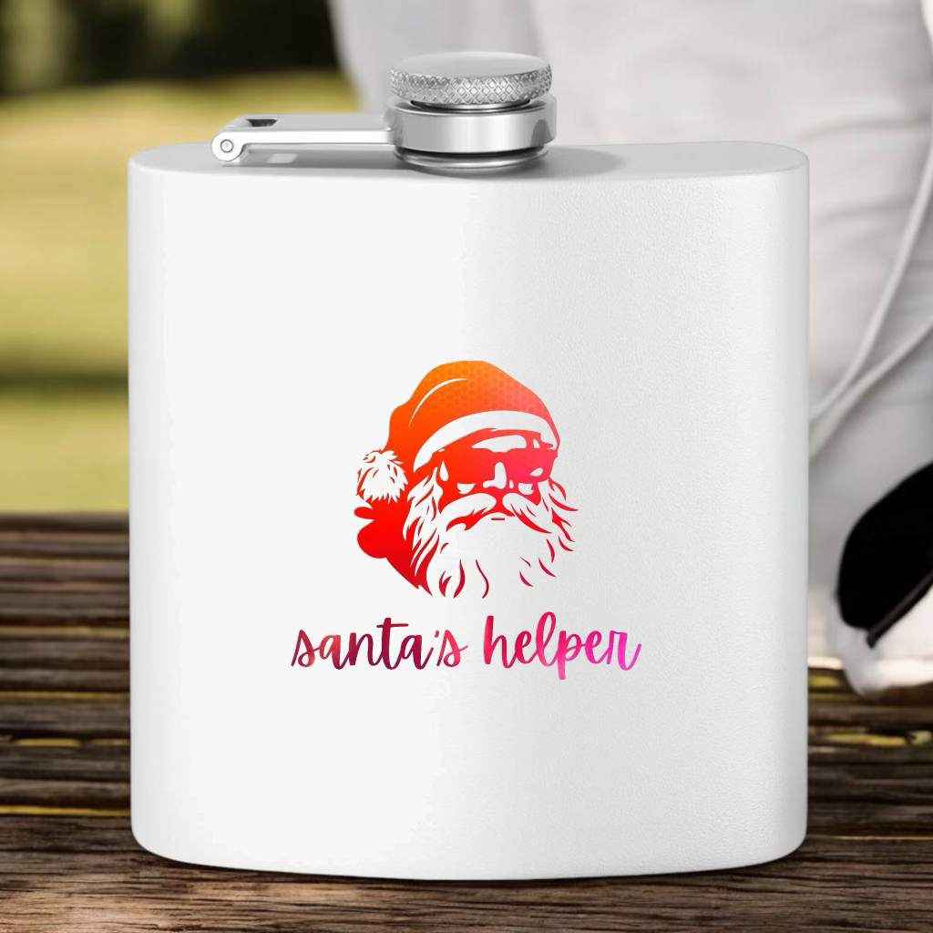 "Santa's Helper" Stainless Steel Flask, 6oz (white/red tinsel) | Unique and Creative Gifts