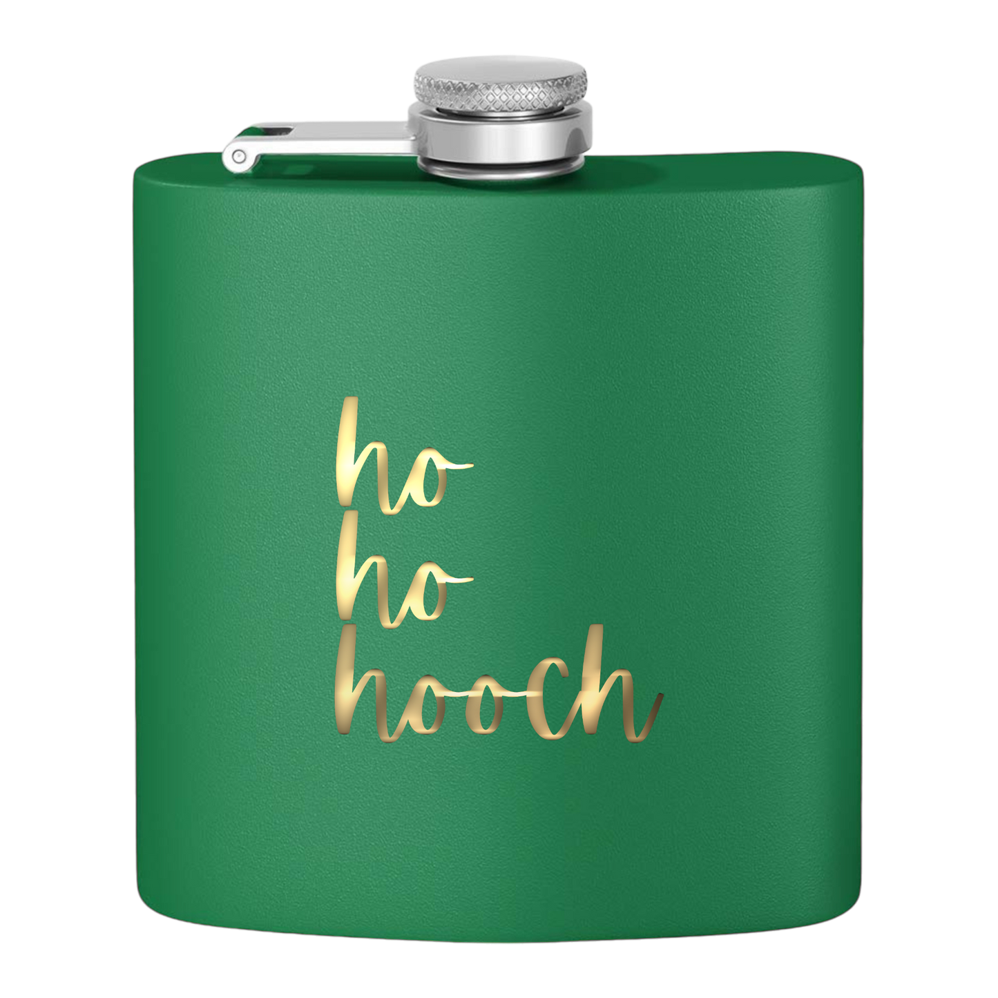 "Ho Ho Hooch" Stainless Steel Flask, 6oz (green/golden tinsel) Unique and Creative Gifts | Stocking Stuffers