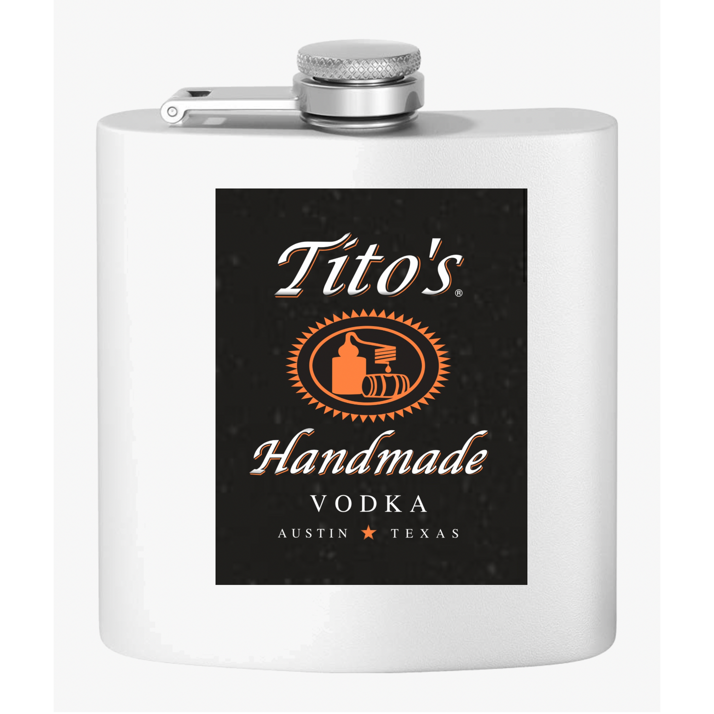 Tito's Label Stainless Steel Flask, 6oz (black on white) | Unique Holiday Gifts | Stocking Stuffer Ideas
