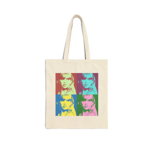 Taylor Swift colorful pop art tote bag