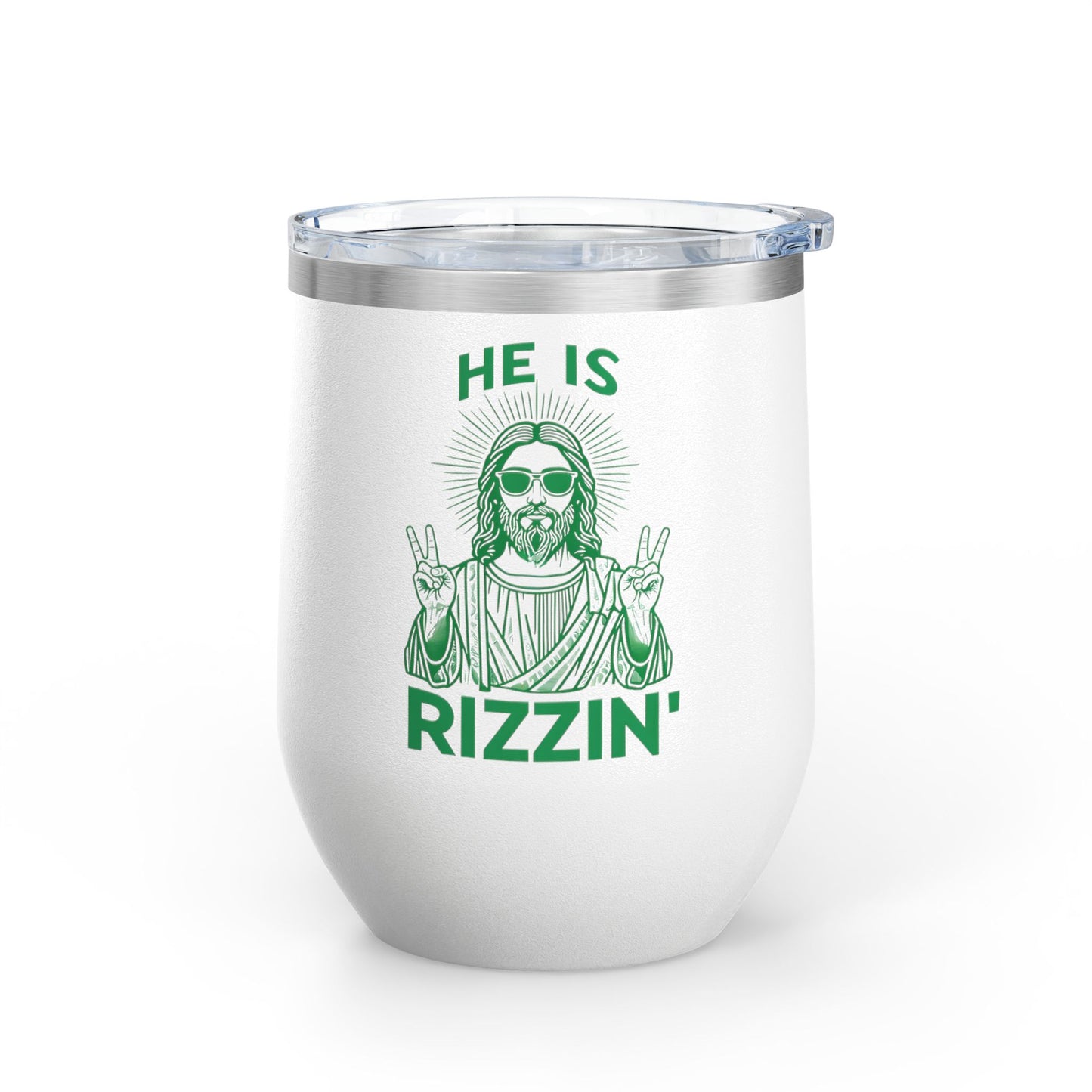 He is Rizzin' Wine Tumbler in Godly Green | Sip with Faith & Style