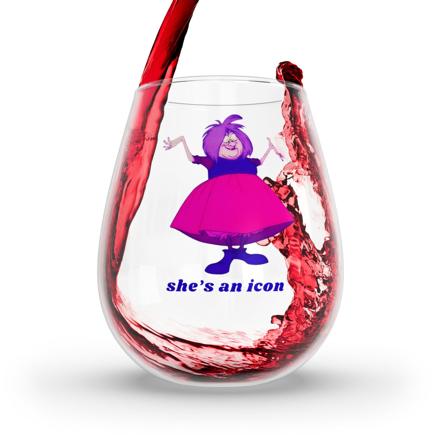 Madam Mim "she's an icon" Stemless Wine Glass, 11.75oz