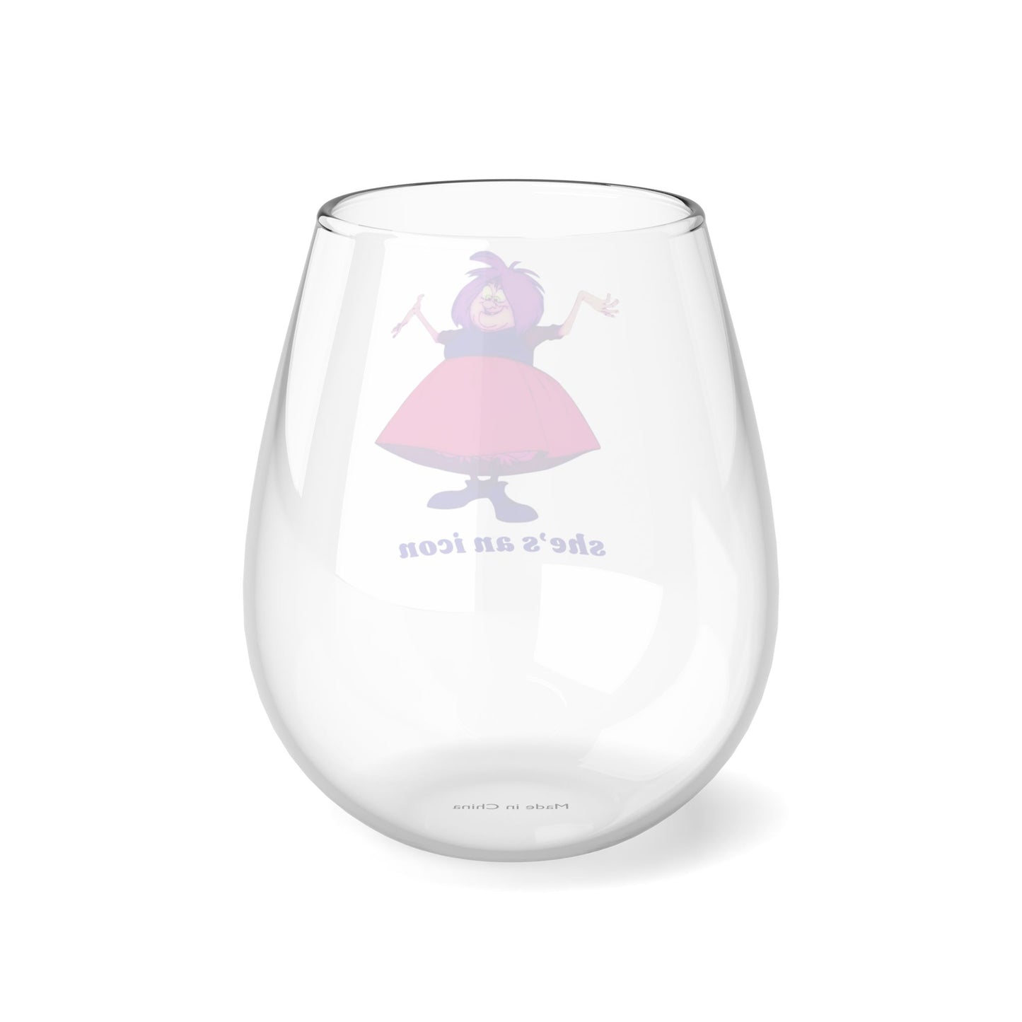 Madam Mim "she's an icon" Stemless Wine Glass, 11.75oz