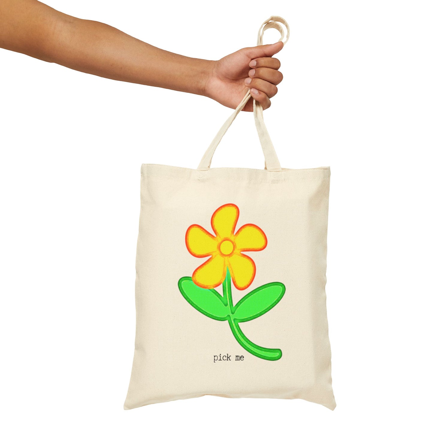 "Pick Me" Canvas Tote Bag featuring Pop Art Floral Design