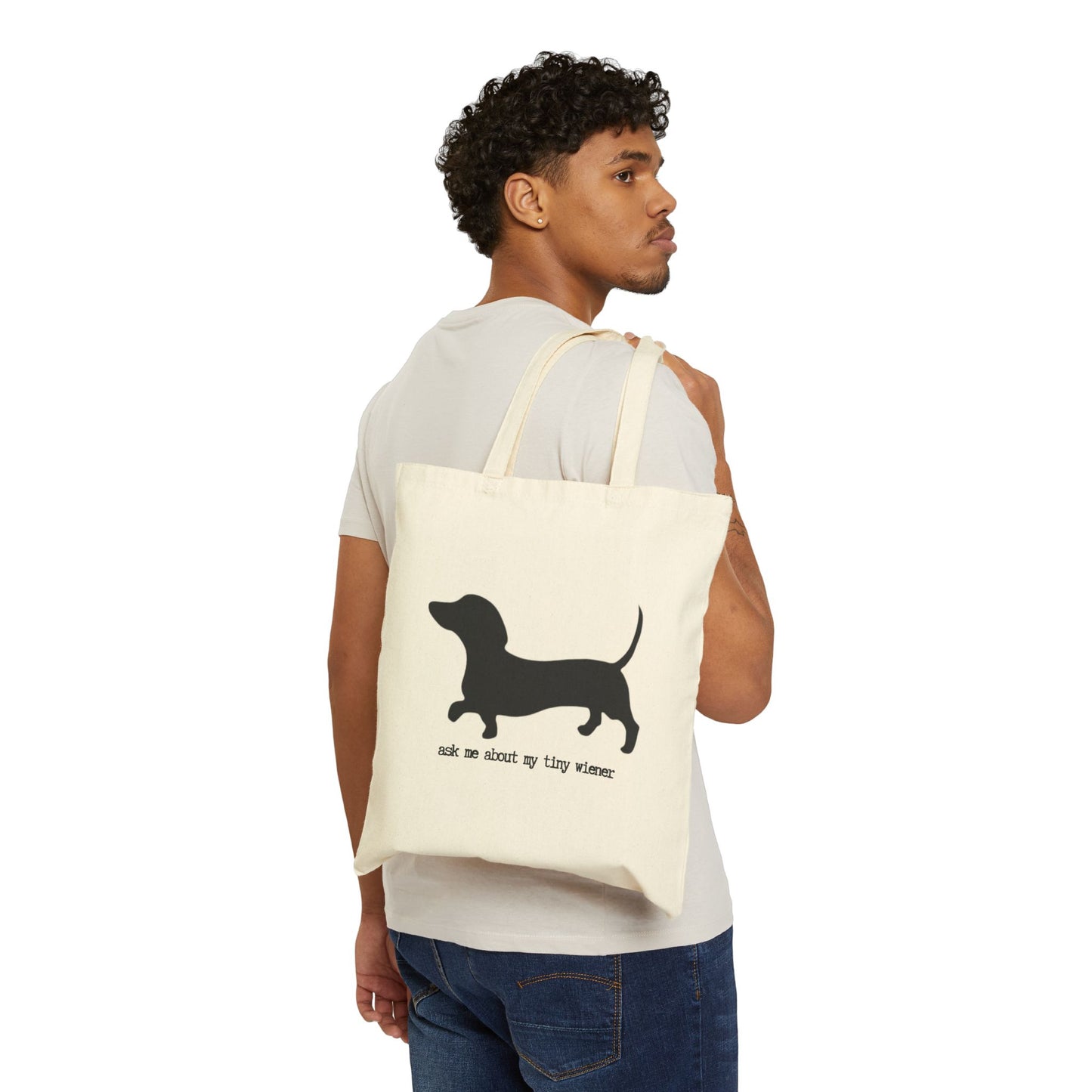 "Ask Me About My Tiny Wiener"  100% Cotton Canvas Tote Bag