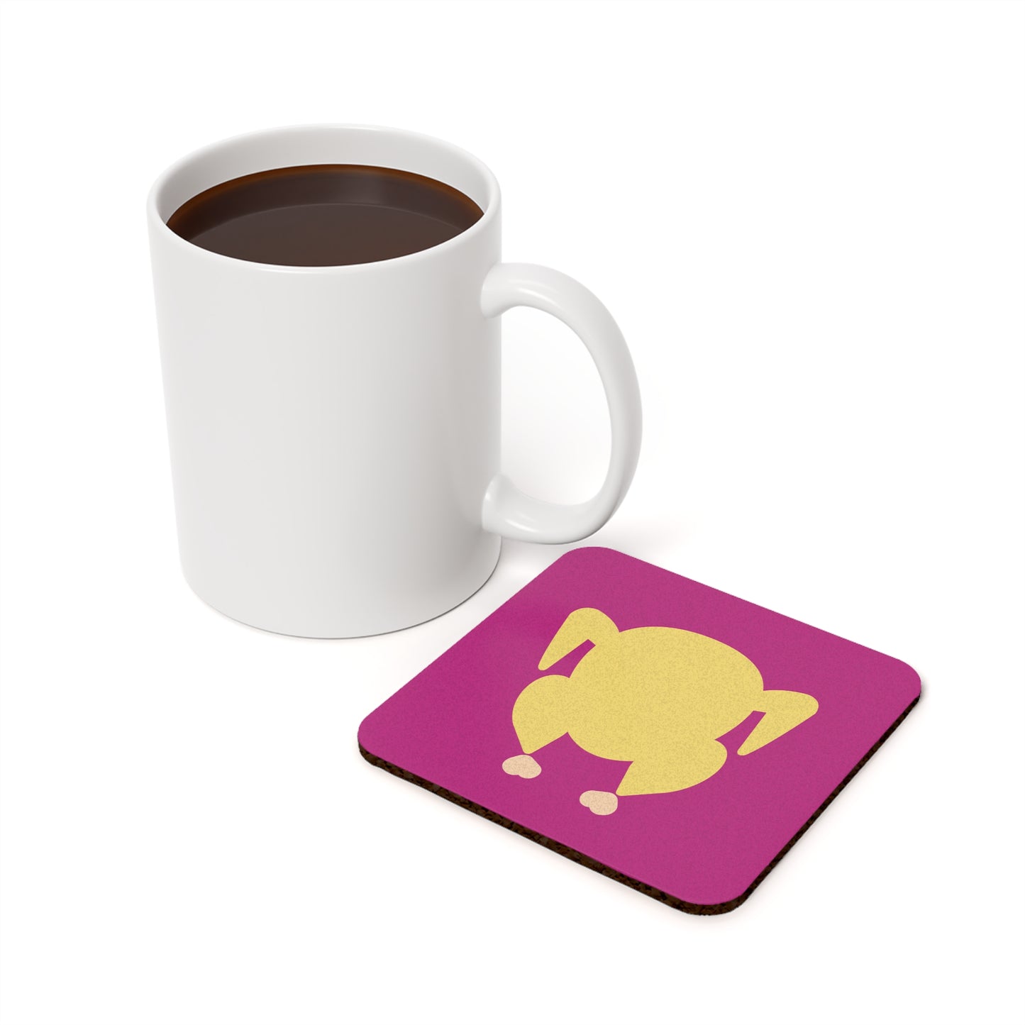 "Hot to Trot" (yellow on pink)  Cork Back Turkey Coaster  | Colorful & Modern Thanksgiving Coaster