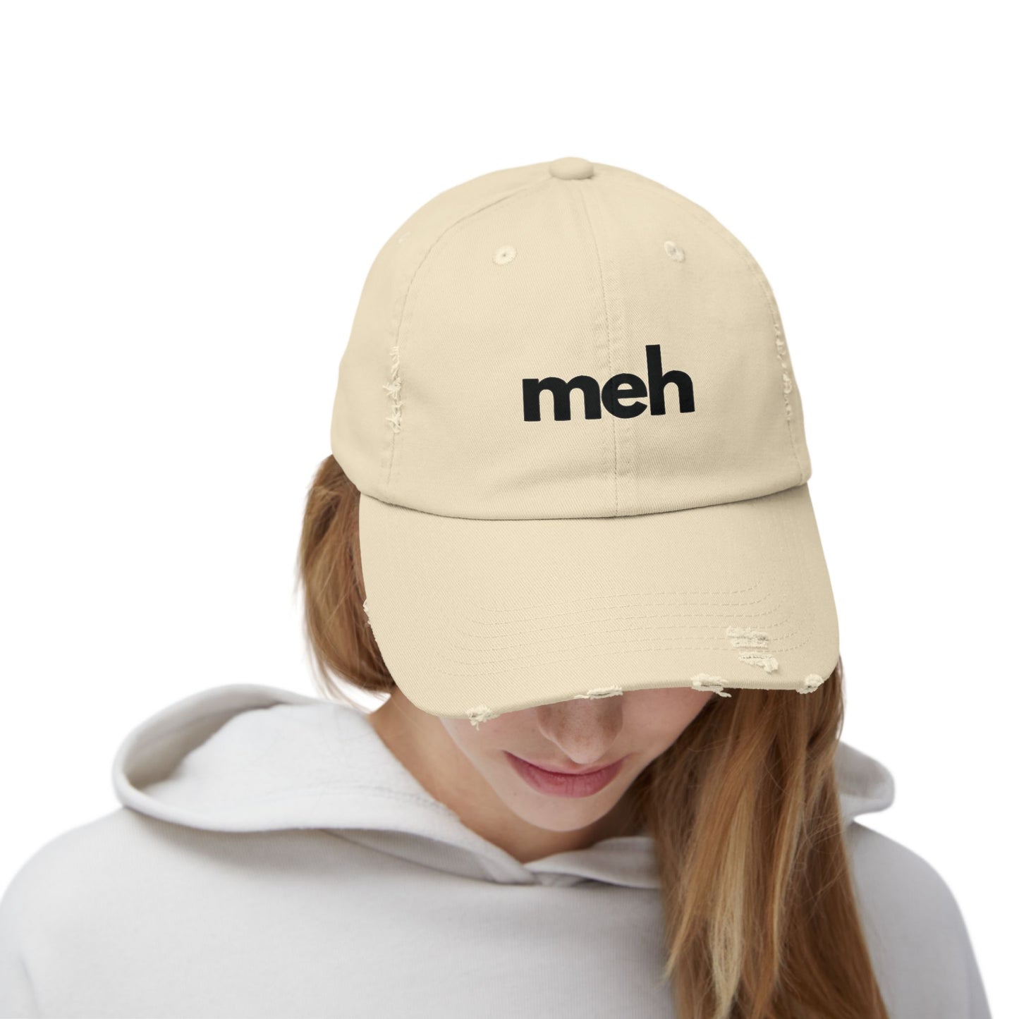 "MEH" (baddie black) Unisex Distressed Cap