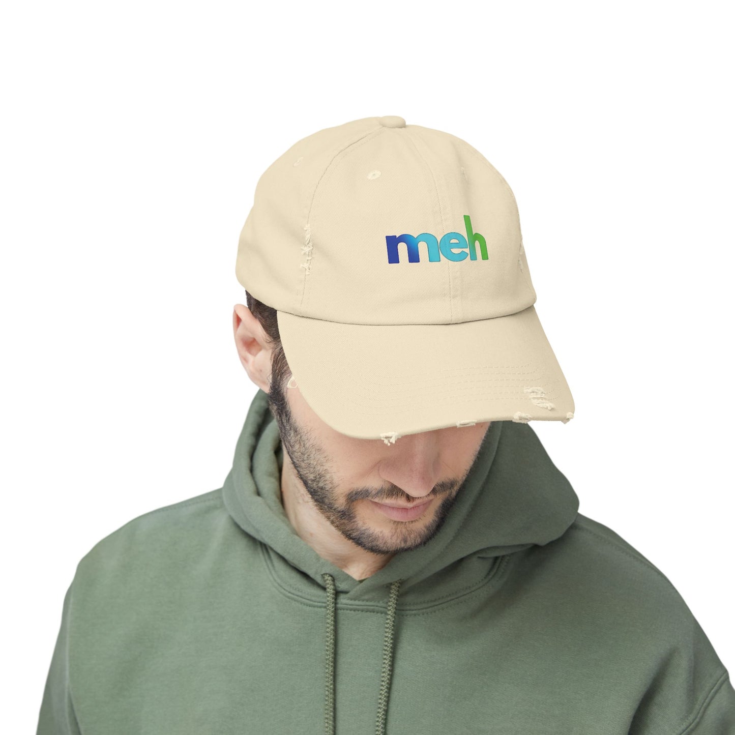 "MEH" (blue ombré)  Unisex Distressed Cap