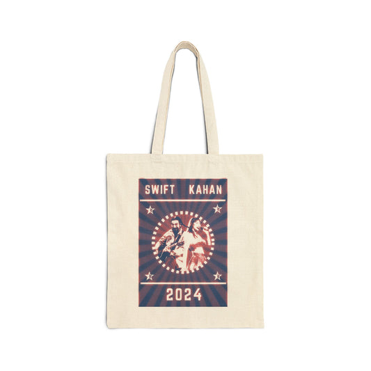 SWIFT/KAHAN 2024 (blue pop art) 100% Cotton Canvas Tote Bag