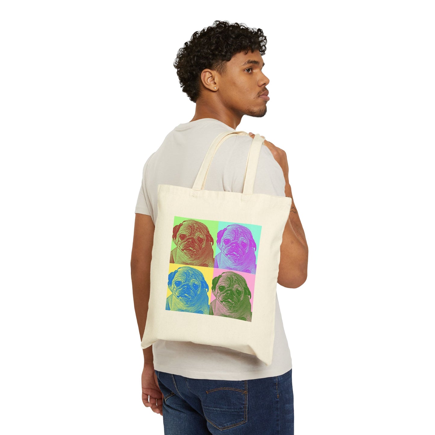 NOODLE THE PUG POP Art 100% Cotton Canvas Tote Bag