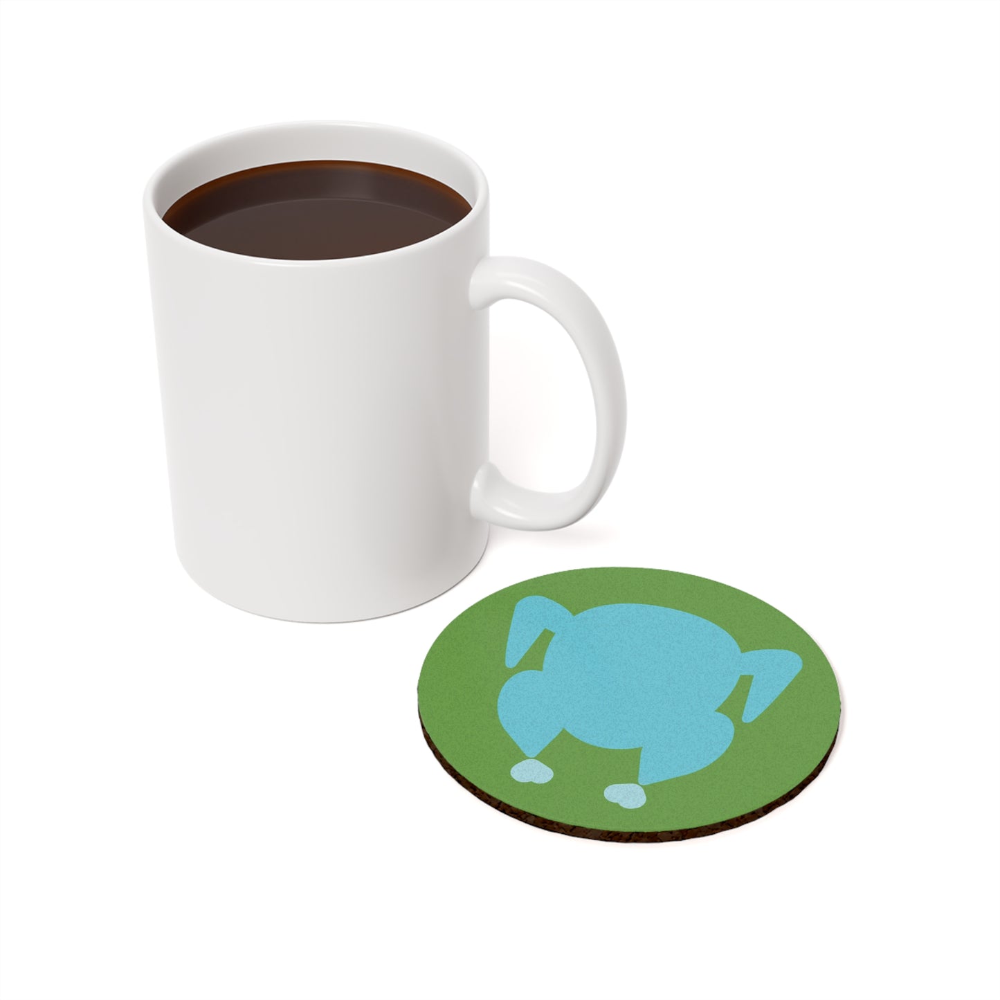 "Hot to Trot"  (blue on green) Turkey Cork Back Coaster | Colorful & Modern Thanksgiving Coaster