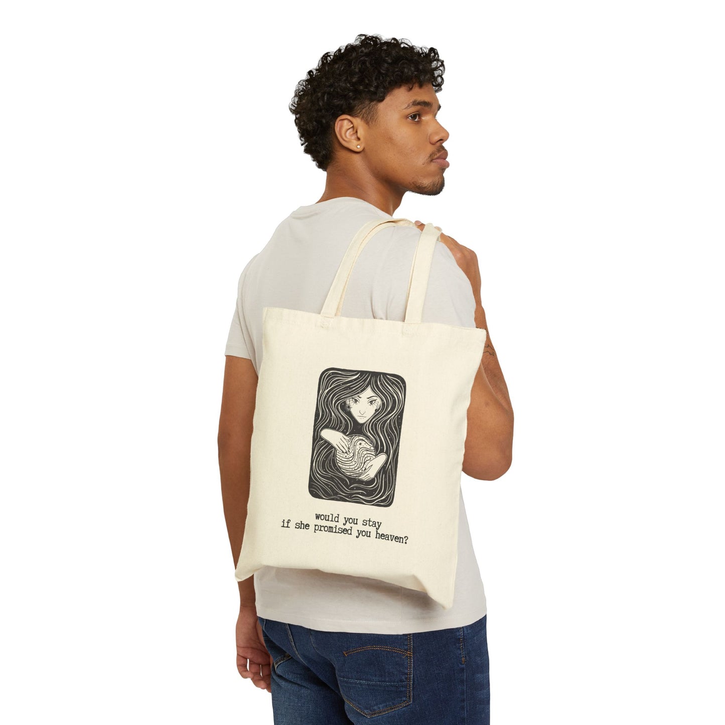 "would you stay if she promised you heaven" RHIANNON FLEETWOOD MAC inspired 100% Cotton Canvas Tote Bag