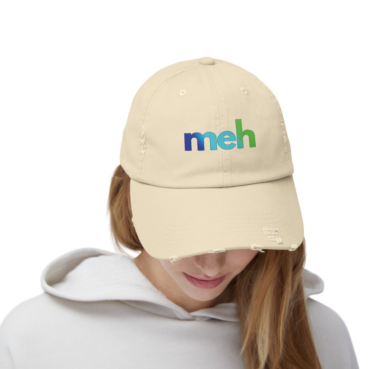 "MEH" (blue ombré)  Unisex Distressed Cap