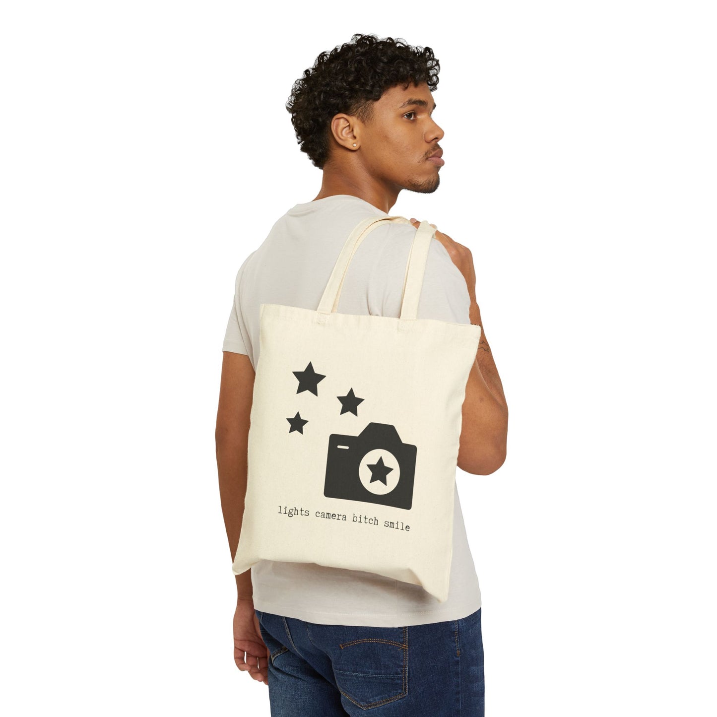 "Lights Camera Bitch Smile" 100% Cotton Canvas Tote Bag