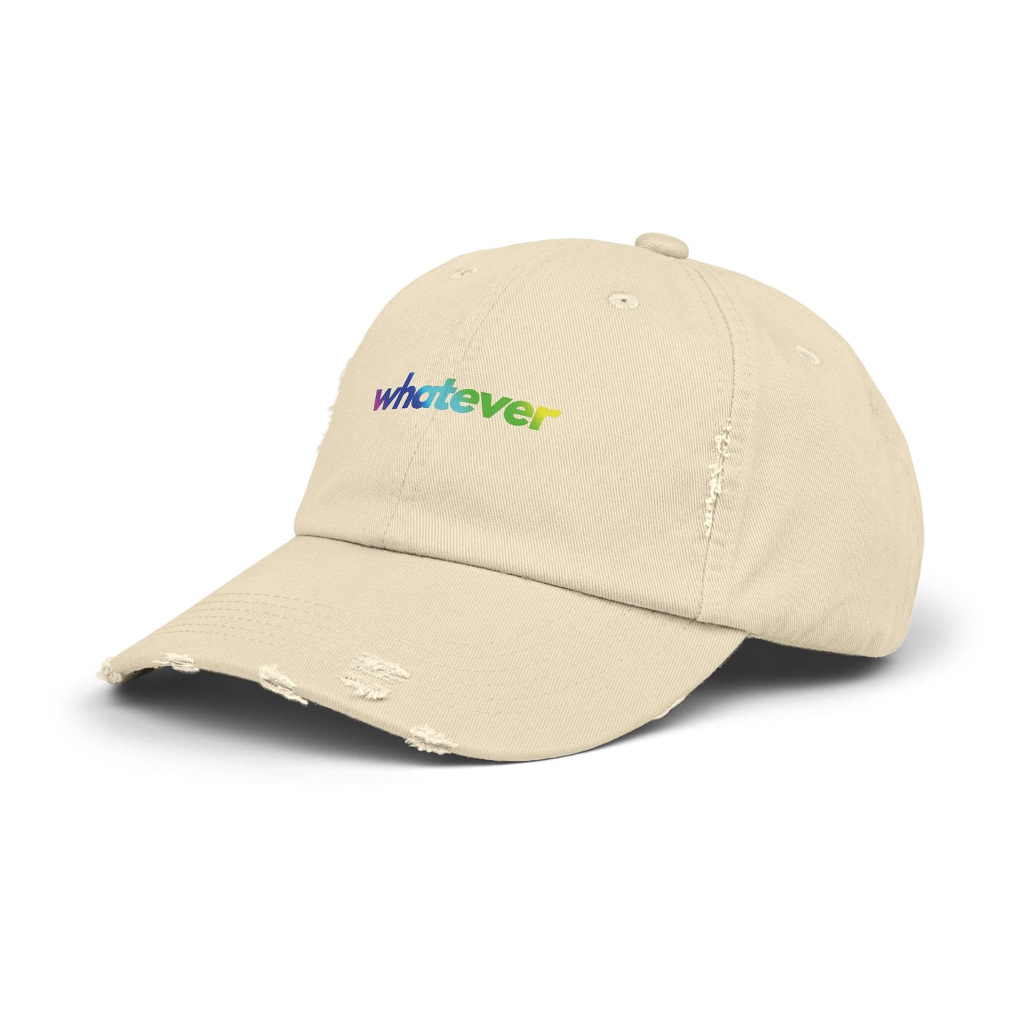 WHATEVER" (rainbow ombré) Unisex Distressed Cap