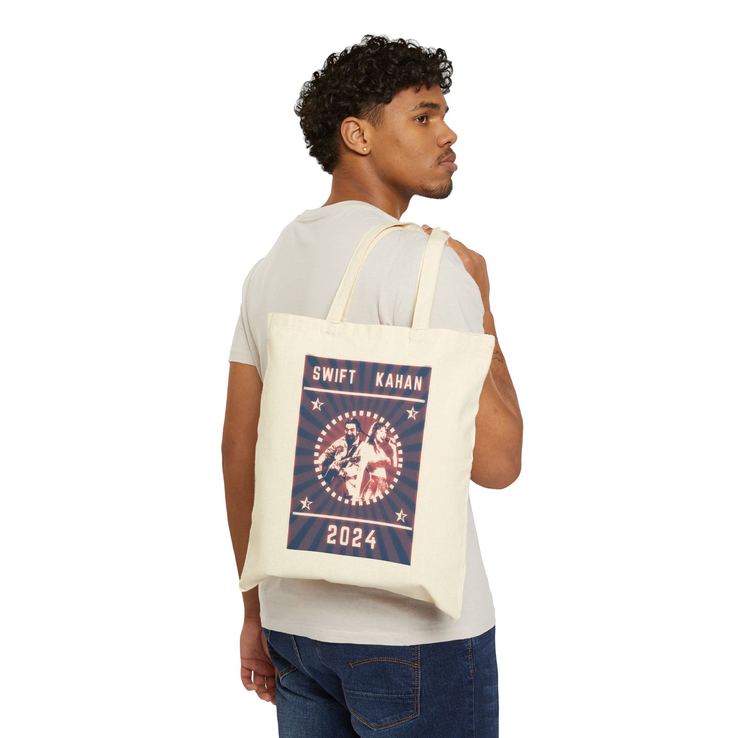 SWIFT/KAHAN 2024 (blue pop art) 100% Cotton Canvas Tote Bag