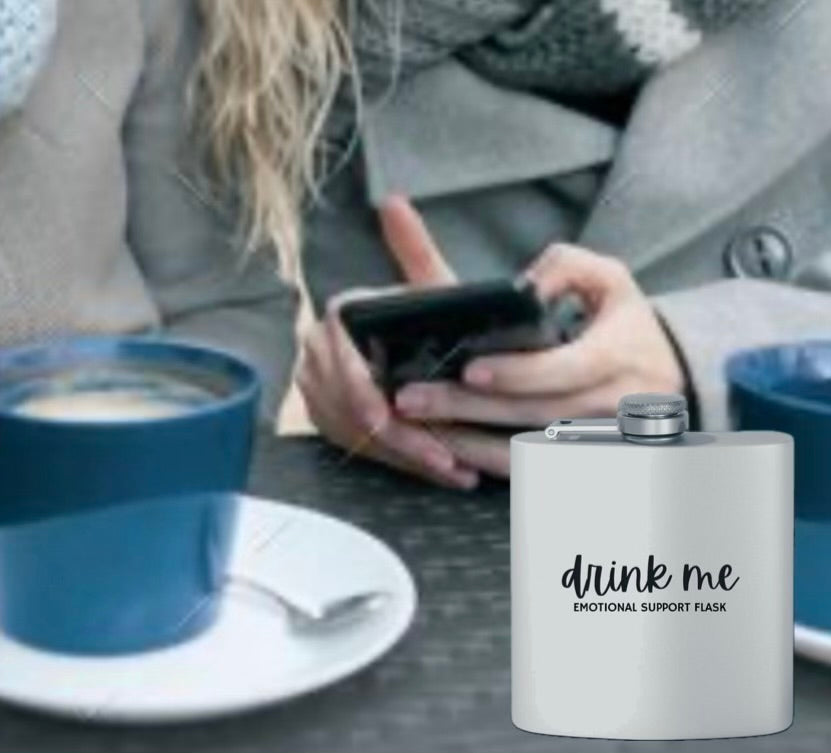 "Drink Me" Stainless Steel Flask, 6oz White | Emotional Support Flask