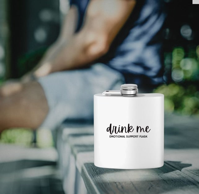 "Drink Me" Stainless Steel Flask, 6oz White | Emotional Support Flask