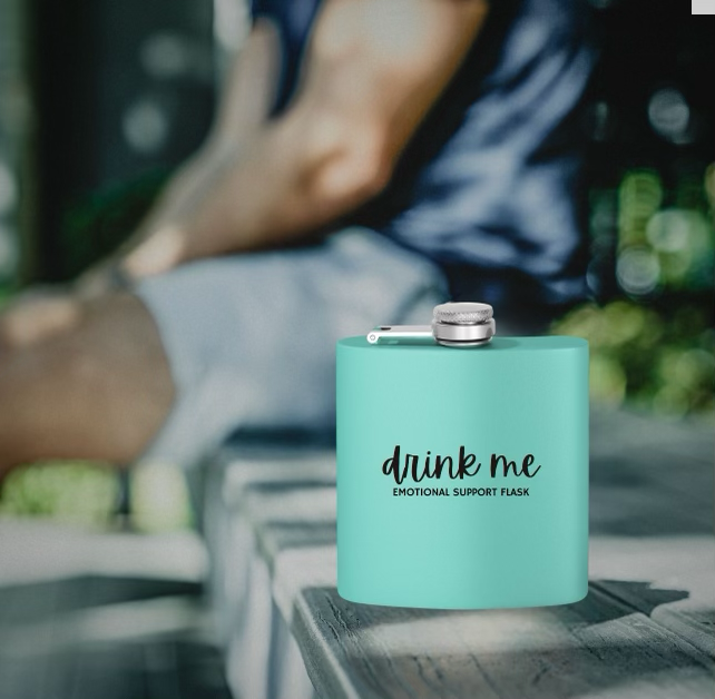 "Drink Me" Stainless Steel Flask, 6oz  Teal | Emotional Support Flask