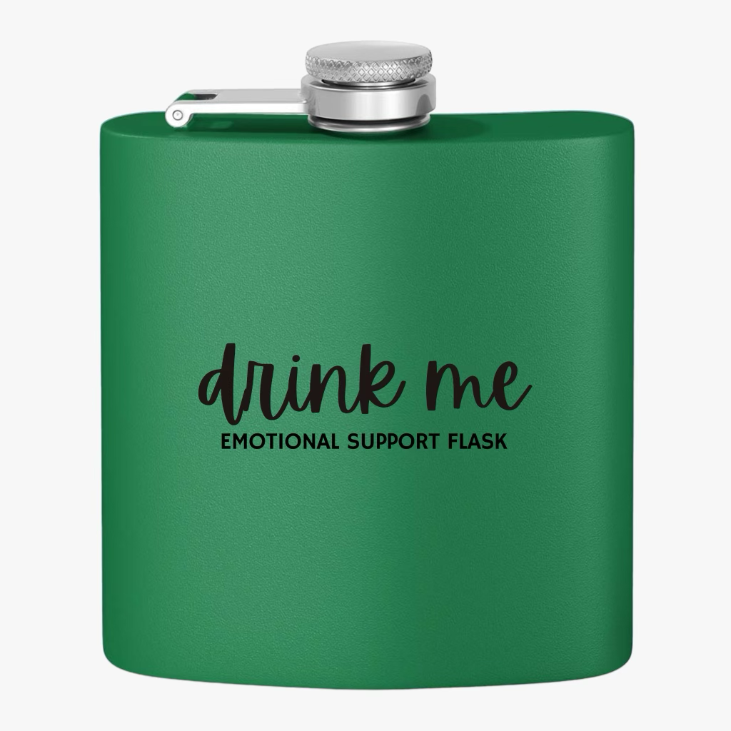 "Drink Me" Stainless Steel Flask, 6oz  Green | Emotional Support Flask