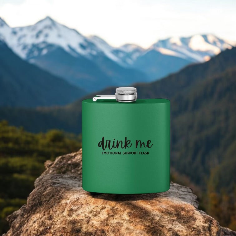 "Drink Me" Stainless Steel Flask, 6oz  Green | Emotional Support Flask