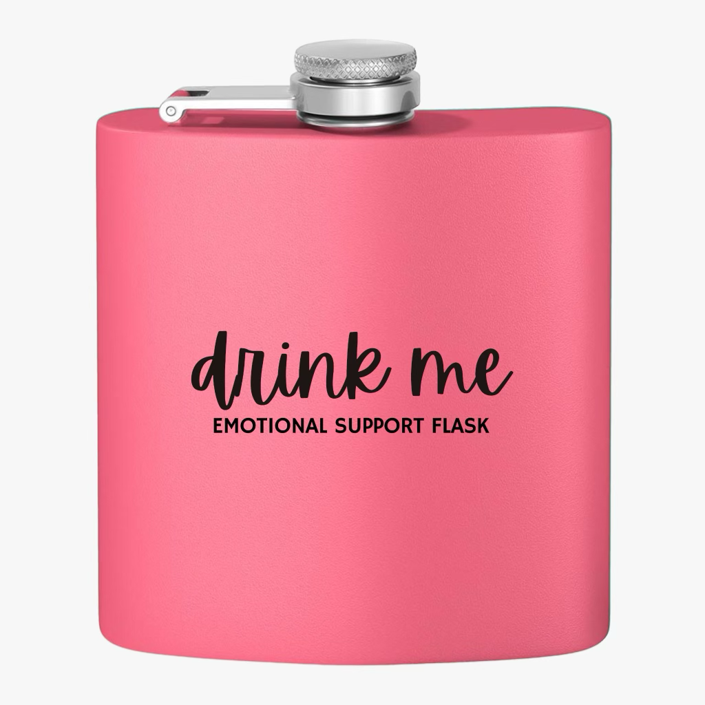 "Drink Me" Stainless Steel Flask, 6oz  Pink | Emotional Support Flask