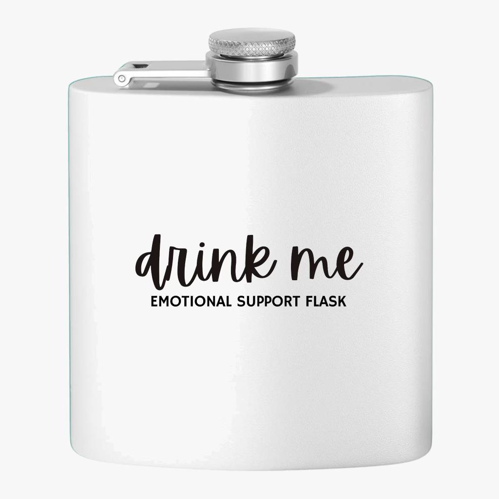 "Drink Me" Stainless Steel Flask, 6oz White | Emotional Support Flask