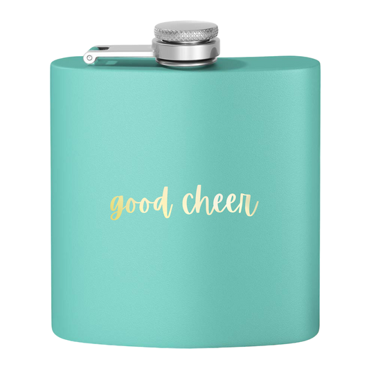 "Good Cheer" Stainless Steel Flask, 6oz  (teal) | Unique and Creative Gifts