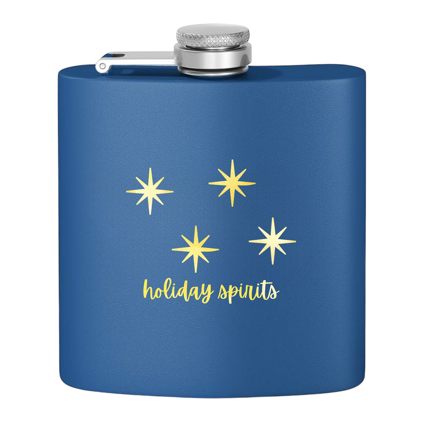 "Holiday Spirits" Stainless Steel Flask, 6oz  blue | Unique Holiday Gifts | Stocking Stuffer Ideas