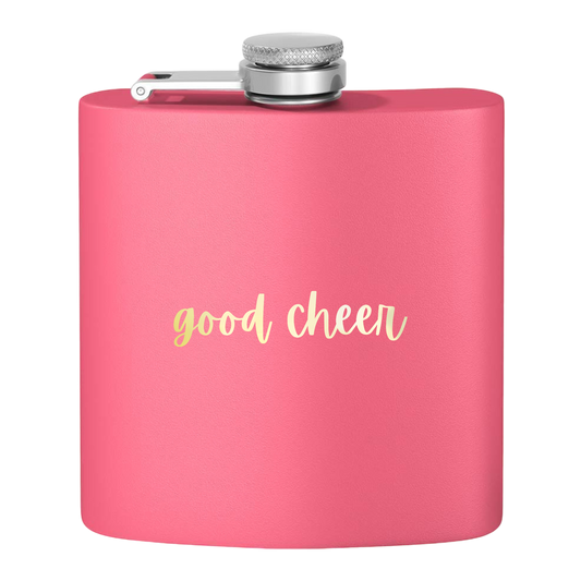 "Good Cheer" Stainless Steel Flask, 6oz  (pink) | Unique and Creative Gifts