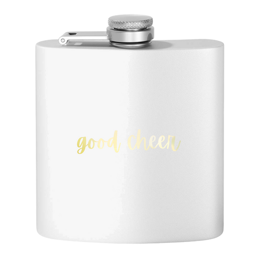 "Good Cheer" Stainless Steel Flask, 6oz  (white) | Unique and Creative Gifts