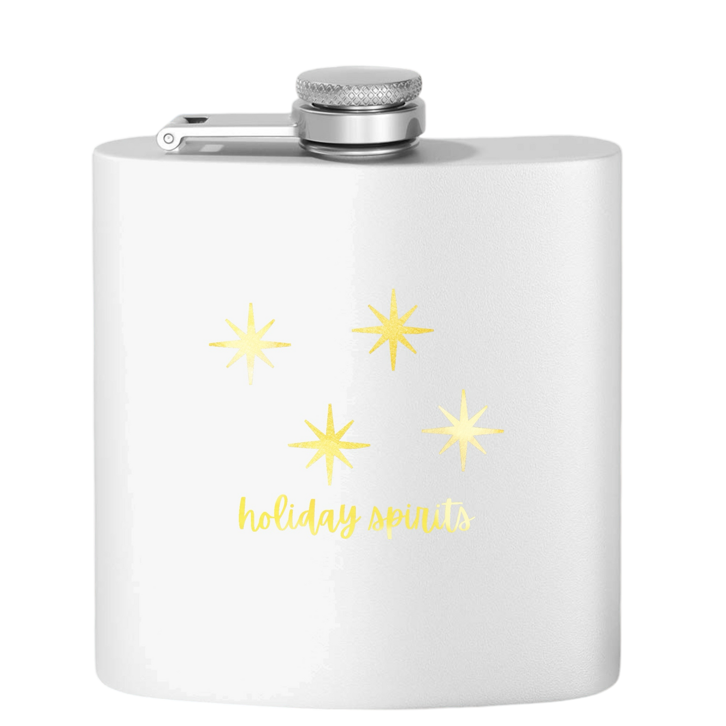 "Holiday Spirits" Stainless Steel Flask, 6oz  white | Unique Holiday Gift | Stocking Stuffers for Men and Women