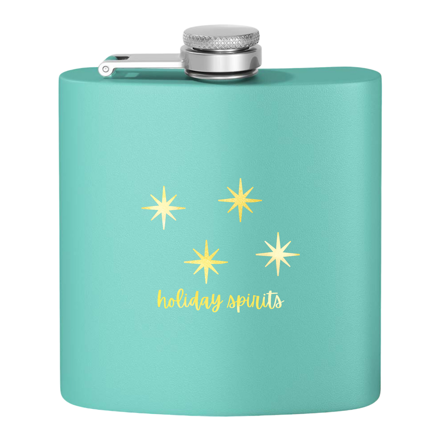 "Holiday Spirits" Stainless Steel Flask, 6oz  teal | Unique Holiday Gifts | Stocking Stuffer Ideas