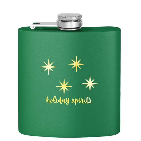 "Holiday Spirits" Stainless Steel Flask, 6oz  green | Unique Holiday Gifts | Stocking Stuffer Ideas