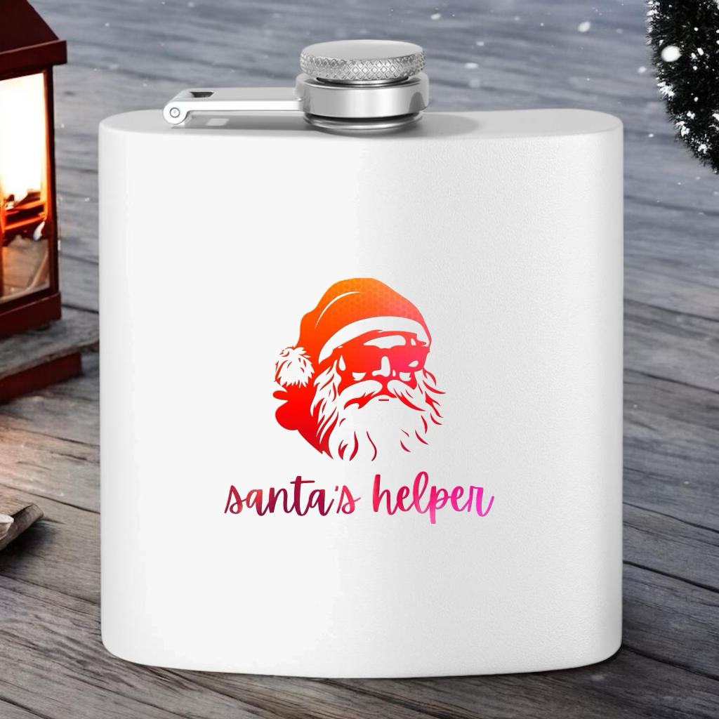 "Santa's Helper" Stainless Steel Flask, 6oz  (white/red tinsel) | Unique and Creative Gifts