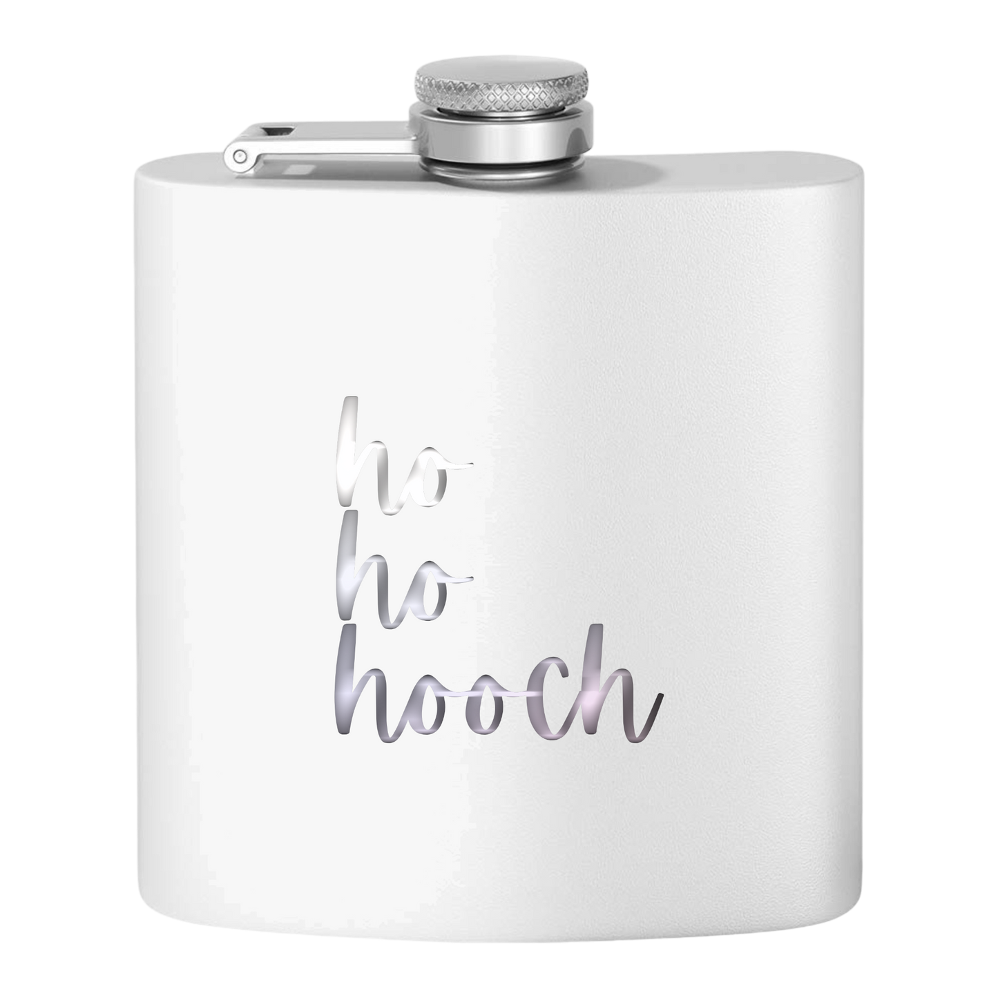 "Ho Ho Hooch" Stainless Steel Flask, 6oz  (white/silvery bells) | Unique and Creative Gifts | Stocking Stuffers