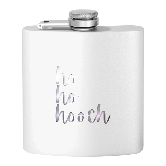 "Ho Ho Hooch" Stainless Steel Flask, 6oz  (white/silvery bells) | Unique and Creative Gifts | Stocking Stuffers