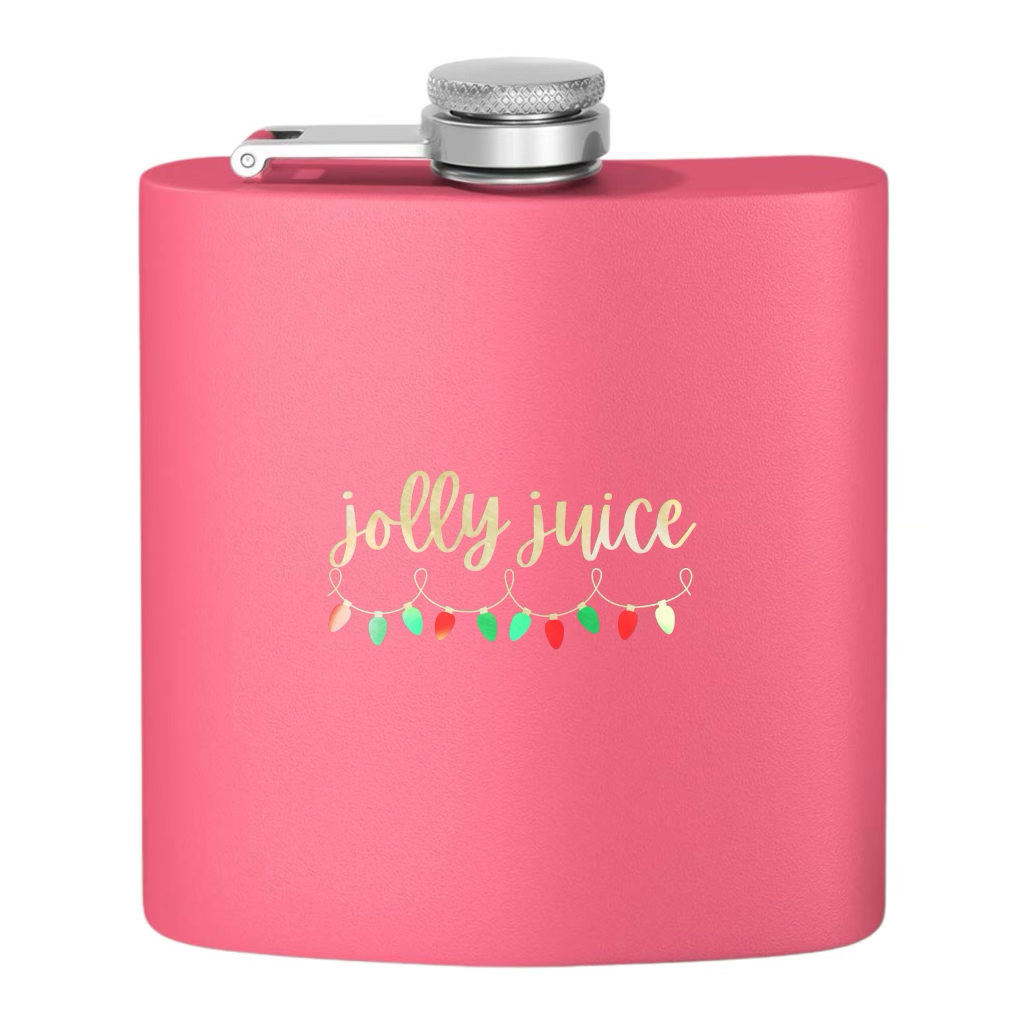 "Jolly Juice" Stainless Steel Flask, 6oz  pink/multi | Unique Holiday Gifts | Stocking Stuffer Ideas