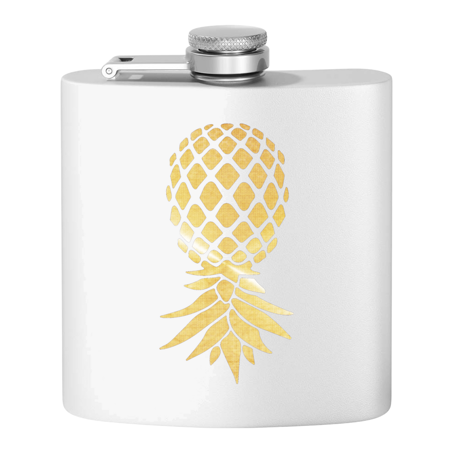 #IYKYK Pineapple Stainless Steel Flask, 6oz  (white/gold) Unique Gifts | Upside Down Pineapple