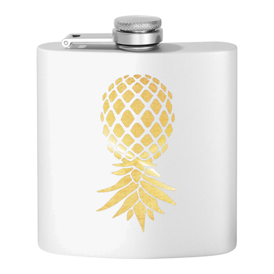 #IYKYK Pineapple Stainless Steel Flask, 6oz  (white/gold) Unique Gifts | Upside Down Pineapple