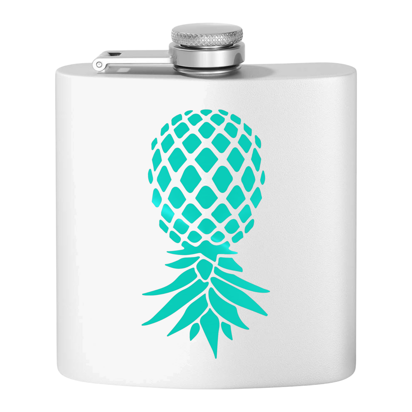 #IYKYK Pineapple Stainless Steel Flask, 6oz  (white/aqua) | Unique Gifts | Upside Down Pineapple