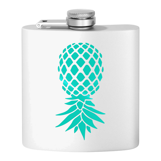 #IYKYK Pineapple Stainless Steel Flask, 6oz  (white/aqua) | Unique Gifts | Upside Down Pineapple