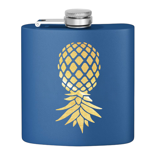 #IYKYK Pineapple Stainless Steel Flask, 6oz  (royal/gold) Unique Gifts | Upside Down Pineapple