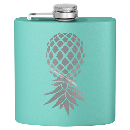 #IYKYK Pineapple Stainless Steel Flask, 6oz  (teal/pewter) Unique Gifts | Upside Down Pineapple