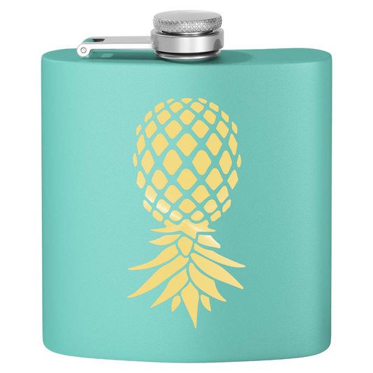 #IYKYK Pineapple Stainless Steel Flask, 6oz  (teal/gold) Unique Gifts | Upside Down Pineapple