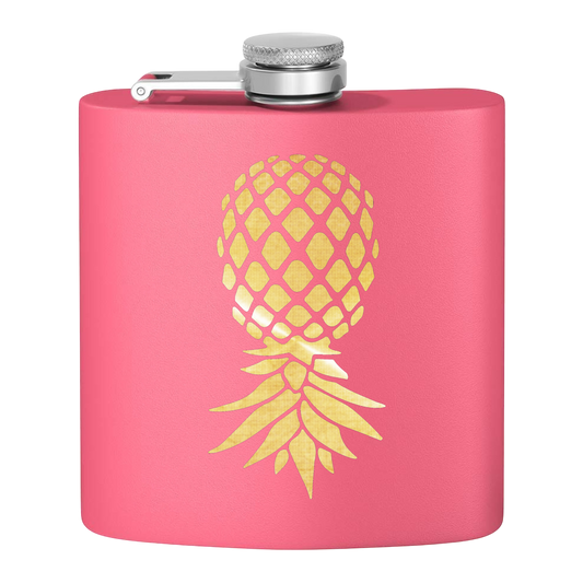 #IYKYK Pineapple Stainless Steel Flask, 6oz  (pink/gold) Unique Gifts | Upside Down Pineapple