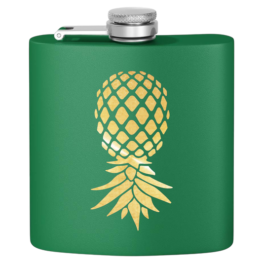 #IYKYK Pineapple Stainless Steel Flask, 6oz  (green/gold) Unique Gifts | Upside Down Pineapple