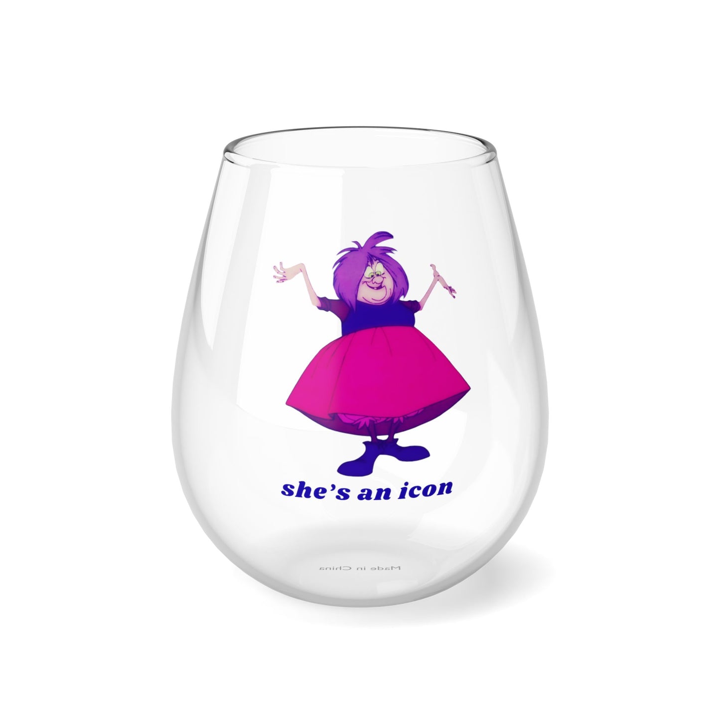 Madam Mim "she's an icon" Stemless Wine Glass, 11.75oz