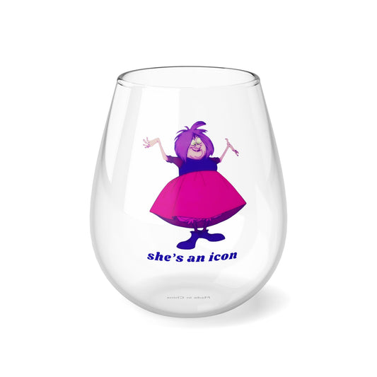 Madam Mim "she's an icon" Stemless Wine Glass, 11.75oz