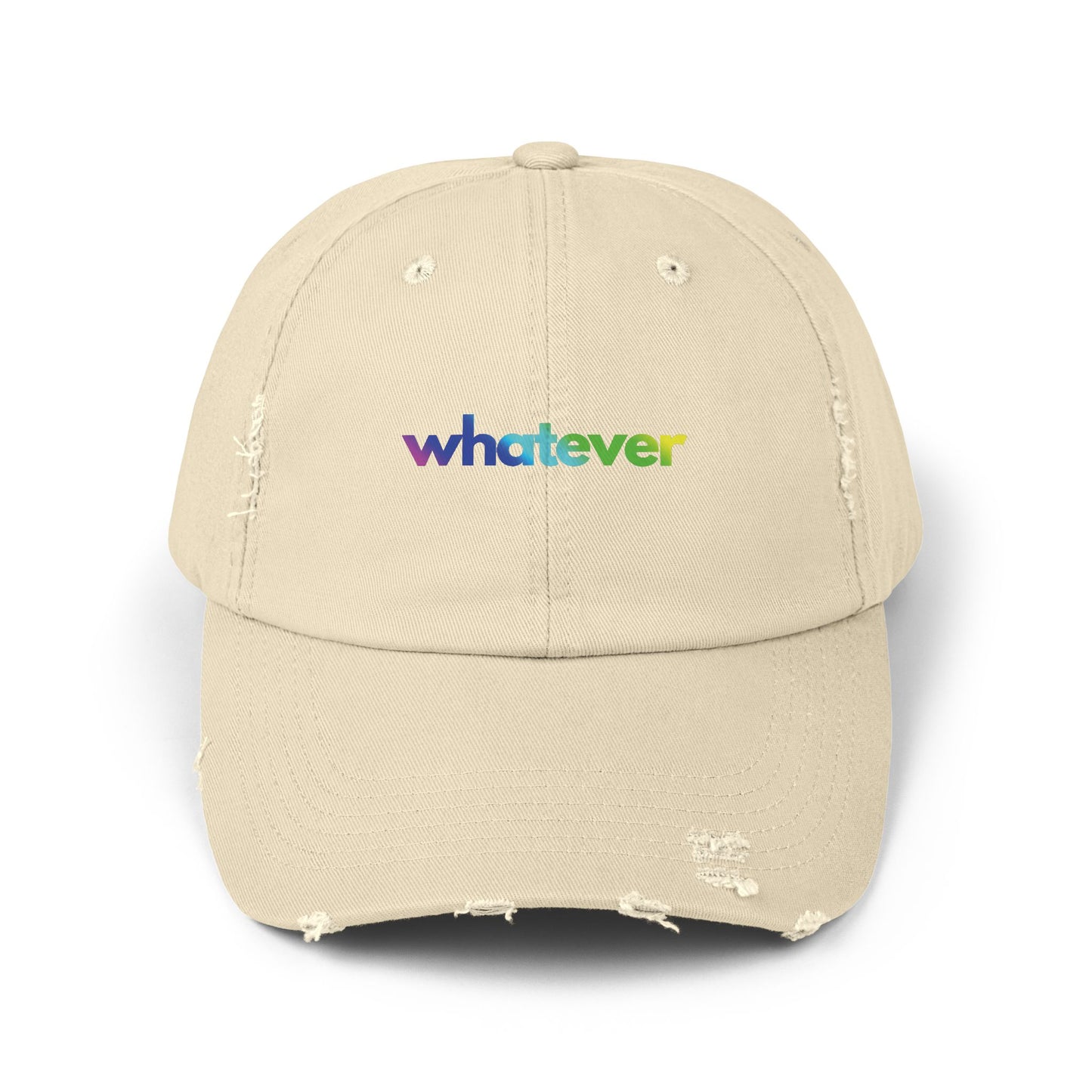 WHATEVER" (rainbow ombré) Unisex Distressed Cap